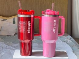 Aynı1: 1 yıldızlı ve pinkl 40oz söndürücü bardaklar kozmo geçit töreni flamingo ortak markalı Sevgililer Günü Kupası 40oz paslanmaz çelik akış söndürücü pembe kapak saman araba kupası