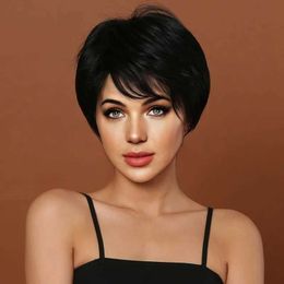 Synthetic Wigs Cosplay Wigs New wig women fashion short straight hair side parting diagonal bangs synthetic fiber high temperature silk full head cover 240329