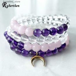 Charm Bracelets Ruberthen 6 mm Natural Crystals 108 Mala Women s Amethyst Rose Quartz Clear Quartz Yoga Spiritual Mala Jewelry L240319