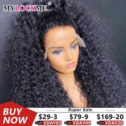 Synthetic Wigs Curly Lace Front Wig Human Hair 13x4 Kinky Curly Lace Frontal Wig Brazilian Transparent Lace Wigs 200 Density Brazilian MYLOCKME 240329