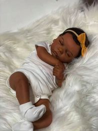 19Inch African American Doll Romy Black Skin Reborn Baby Finished born With Rooted Hair Handmade Toy Gift For Girls 240308