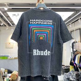 rhude shirt designer t shirt comfort Men's T-shirts Men Women Vintage Heavy Fabric RHUDE BOX PERSPECTIVE Tee Slightly Loose Tops Logo fashion trend brand shirts 1324