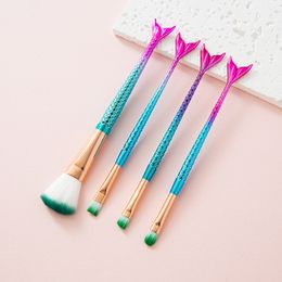 Four Mermaid Gradual Color Makeup Brush Electroplated Loose Powder Brush eye shadow Brush Eyebrow Brush Full Set Brush Makeup Brush Wholesale