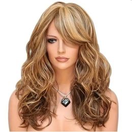 Synthetic Wigs Long Wavy Ombre Brown Blonde Light Blonde Platinum Long Wavy Hair Wig Cosplay Natural Heat Resistant Synthetic 240329