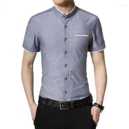 Men's Casual Shirts Fashion Summer White Shirt Men Short Sleeve Slim Fit Stand Collar Solid Colour Button For Man