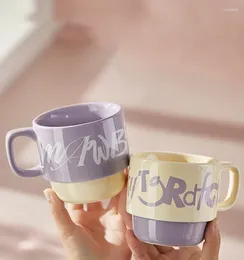 Mugs 350ml Romantic Ceramic Mug Household Splicing Colours Cup Girl Breakfast Coffee Water Friend Birthday Gift