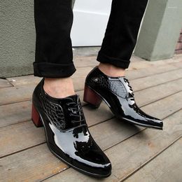 Dress Shoes Japanese Fashion Glossy Mens Lace Up Party Wedding Banquet High Heel Men's Leather