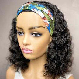 Synthetic Wigs Afro Kinky Curly Short Bob Wigs Headband Wigs for Black Women 180% Water Wave Synthetic Hair Wigs 240329