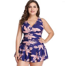 Women's Swimwear 2024 Large Size Swimsuit Belly Covering Conservative Printing Skirt Split Flat Bather Biquini