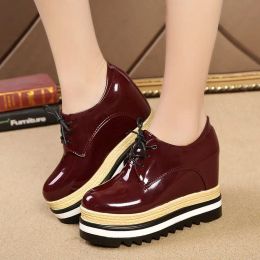 Pumps 2020 Brand Spring Casual Solid Women Shoes Patent Leather LaceUp Loafers Platforms Sneakers British Style Ladies Oxfords W4