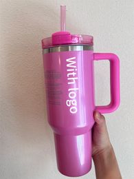 40oz Quencher exactly same 1:1Tumblers Cosmo Parade Flamingo Co-Branded Valentine's Day Gift Cup 40oz Stainless Steel FlowState Quencher Pink Lid Straw Car Mug