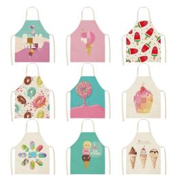 Simple Cartoon Printed Cotton and Linen Apron Multifunctional Kitchen Apron Cotton and Linen Apron Factory Store