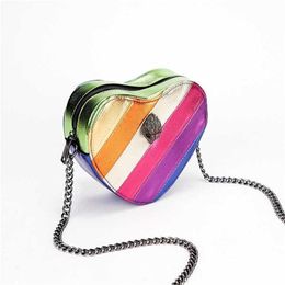 Top Shoulder Bags Kurtg Eagle Head Women Leather Handbags Love Rainbow Splicing Womens Bag Chain Single Crossbody Bags 240311