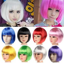 Synthetic Wigs Lace Wigs Women Colourful Short Straight Wig With Bangs Natural Heat Resistant Bobo Wig Party Girls Cosplay Synthetic Hair 240329