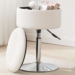 RUCUKEN Adjustable Ottoman White Room Vanity Stool Stools with Storage Swivel Makeup Chair for Bathroom Faux Leather