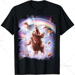 Men's T-Shirts Laser Eyes Space Cat Riding Laziness Lama Rainbow T-shirt for Women Men Boys Girls 240327