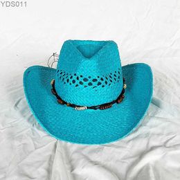 Wide Brim Hats Bucket Handmade Cowboy Hat Lake Blue Jazz Hollow Edge Str Mens and Womens Outdoor Sunshade Ethnic Beach 240319