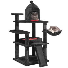 BEOME Gothic Tree Coffin Bed, Tower for Indoor Cats with Spacious Condo, Sisal Scratching Ramp, Cosy Basket Black House Halloween Pet Furniture Cat Activities