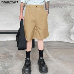 Men's Shorts INCERUN Men Solid Button Streetwear 2024 Fashion Casual Bottoms Pockets Korean Style Summer Leisure S-5XL