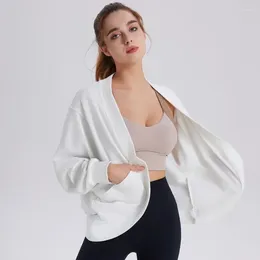 Active Shirts AL Sports Jacket Women Running Slim Fit Windproof Cotton Top Long Sleeved Cardigan Fitness Yoga Gym Cover Up