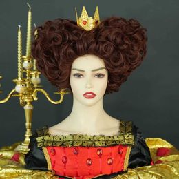 Synthetic Wigs Cosplay Wigs 7JHH WIGS New Royal Red Queen Wig Dark Red Short Curly Hair Synthetic Heart Cosplay Wigs Halloween Costume Party Wig 240328 240327