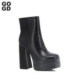 Boots GOGD 2022 New Ankle Boots Women Quality Platform Boots Female Fashion Short Boot Black Chunky High Heel Women Shoes Big Size 41