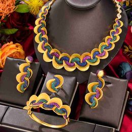 Bangle GODKI Luxury Trend Bow Knot African Jewellery Necklace Earrings Bracelet Ring Set For Women Wedding Jewellery Trendy HOT New 2023 240319