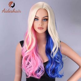 Synthetic Wigs Cosplay Wigs Girls in the wig long curly hair fluffy big wave temperament repair face high temperature silk wig Colourful seven-color wig 240329