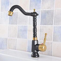 Kitchen Faucets Faucet Bathroom Sink Basin Mixer Tap Black & Gold Brass 360 Swivel Spout Tsf798