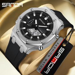 Wristwatches SANDA 3309 Men's Watch Electric Multi-Function Fashion Trend Outdoor Luminous Alarm Clock Waterproof Shockproof Male Watches