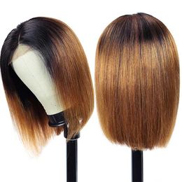 Synthetic Wigs Lace Wigs Sunray Lace front Ombre Honey Blonde Bob Wig 13x1 Honey Brown Straight Human Hair Wigs Lace Part Brown Wigs For Black Women 240329