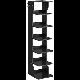 Storage Holders Racks VASAGLE 7-layer vertical shoe rack narrow shoe storage manager with hooks slim wooden corner shoe tower sturdy Y240319