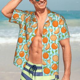 Men's Casual Shirts Orange Oranges Beach Shirt Cartoon Fruit Print Hawaiian Men Novelty Blouses Short Sleeve Y2K Fun Graphic Clothing