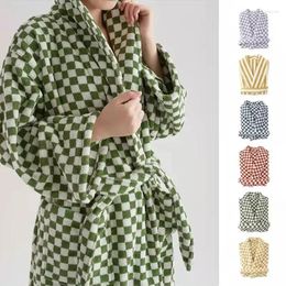 Pillow Soft And Comfortable Retro Checkerboard Plaid Bathrobe Women Cotton Robe Homewear Sauna Microfiber Spa Top Bathrobes Set