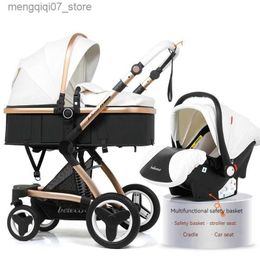 Strollers# 2024 NEW Baby Stroller 3in1 Waterproof Pu leather luxury stroller with car seat Adjustable handle With mosquito netfoot cover L240319