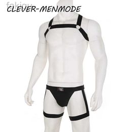 Sexy Set CLEVER-MENMODE Men Sexy Harness Briefs Hot Set Elastic Halterneck Bdsm Bondage Belt Fetish Costume Male Body Strap Lingerie Set 24319