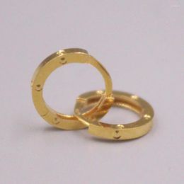 Hoop Earrings Real 18K Yellow Gold For Women Carved Small Pot Star 10mm Outer Diameter Circle Stamp Au750 /E332