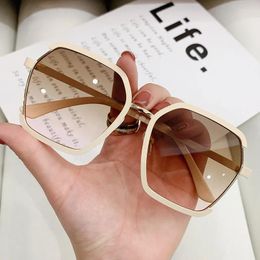 Sunglasses 2024 Women Square For Men Oversized White Tea Original Brand Design Sun Glasses Female Shades Travel Sunshade