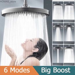 Bathroom Shower Heads 6 Modes Large Flow Supercharge Rainfall Shower Head Silver High Pressure Water Saving Ceiling Mounted Shower Faucet Accessories Y240319