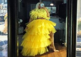 Trendy Yellow Two Pieces High Low Cocktail Party Dresses Extra Puffy Tulle Skirt Ruffle Prom Gowns Tiered Tutu Robe De Soiree Girl3407570