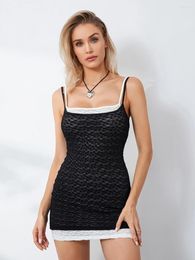 Casual Dresses Women Lace Layer Dress Sexy Sleeveless Sling Solid Colour Slim Fit Bodycon Mini Summer Beach Ladies Club Streetwear