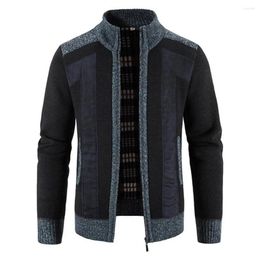 Men's Jackets Stylish Autumn Coat Long Sleeves Warm Elastic Men Jacket Knit Zipper Winter For Daily Wear