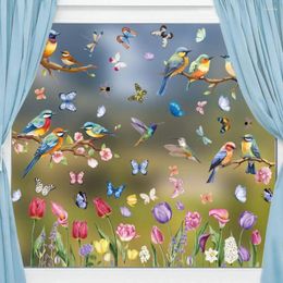 Window Stickers Glass Decoration Sticker Spring Colorful Set With Flowers Birds Butterflies Waterproof For