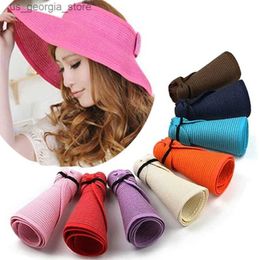 Wide Brim Hats Bucket Hats Fashion Girl Ladies Folding Sun Beach Wide Brim Str Visor Hat Y240319