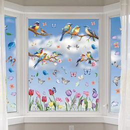 Window Stickers Electrostatic Colorful Spring Set With Flowers Birds Butterflies Waterproof Pvc Decoration For Glass