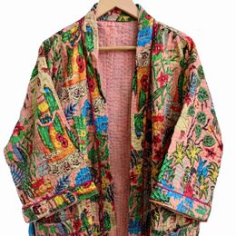 New Attractive Design Cotton Kantha Pink Colour Kimono Robe Coverups Bath Robes Wrap Dress for Women From India