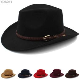 Wide Brim Hats Bucket Men Women Wool Western Cowboy Panama Caps Outdoor Sombrero Travel Fedora Sunbonnet Party Adjustable Size M-L 240319