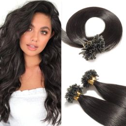 Extensions U Tip Hair Extensions Pre Bonded Extensions Straight Keratin Capsules Human Hair Pre Bonded Natural Black Human Extensions 1g/s