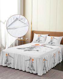 Bed Skirt Basketball Sport Lines Elastic Fitted Bedspread With Pillowcases Protector Mattress Cover Bedding Set Sheet