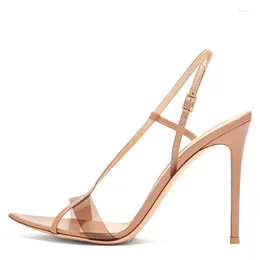 Sandals Pointed Toe Summer For Women 2024 Transparent Elegant Party High Heels Clear PVC Shoe Large Size Strappy Stilettos